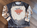 Western Cow Head Leopard print bleached sweatshirt